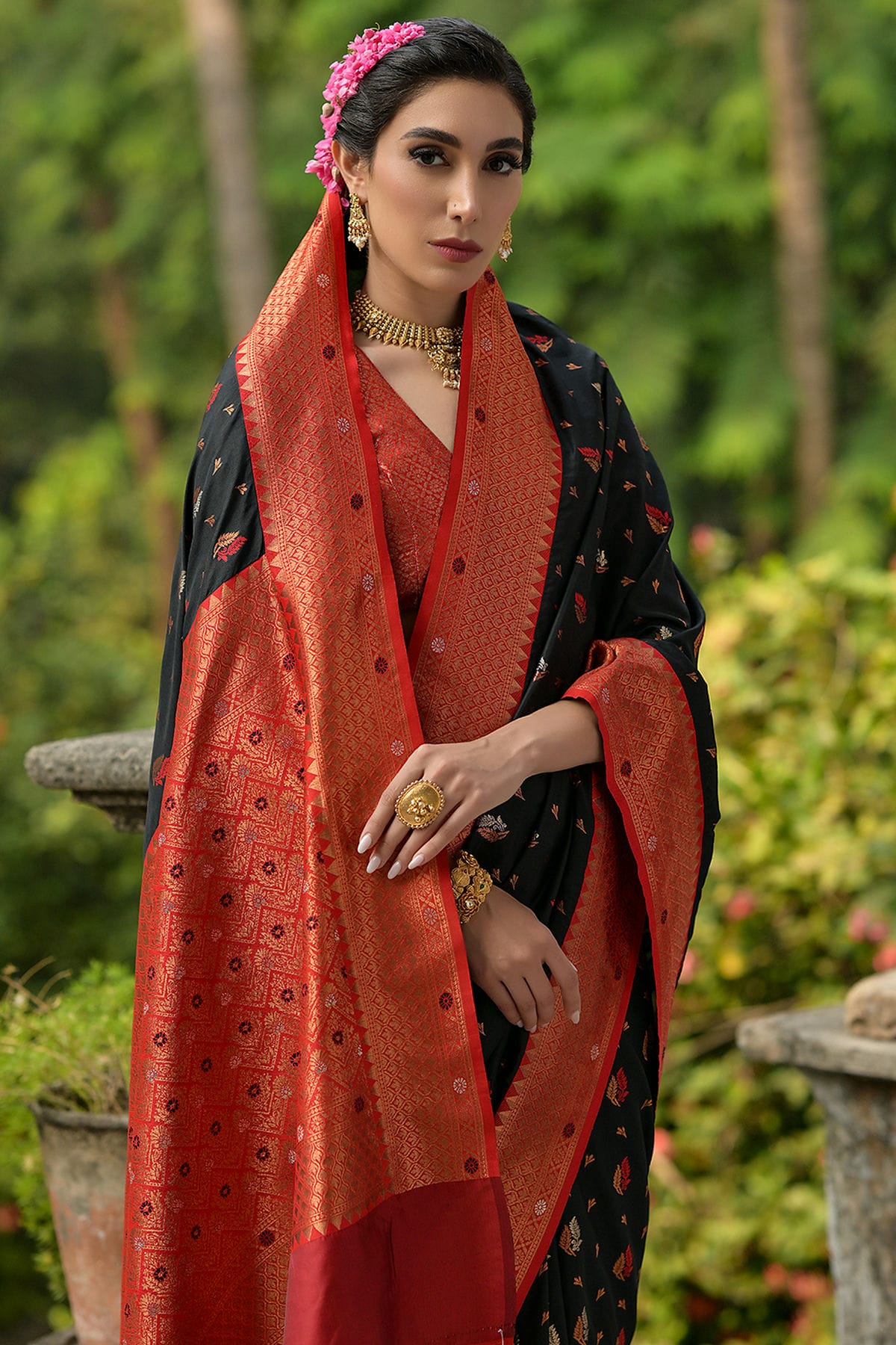 Black Colour Woven Work Banarasi Silk Saree