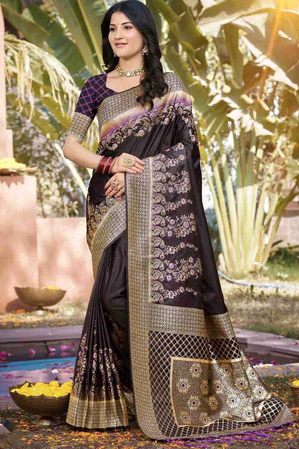 Black Colour Woven Work Silk Traditional Saree VSSD1103506