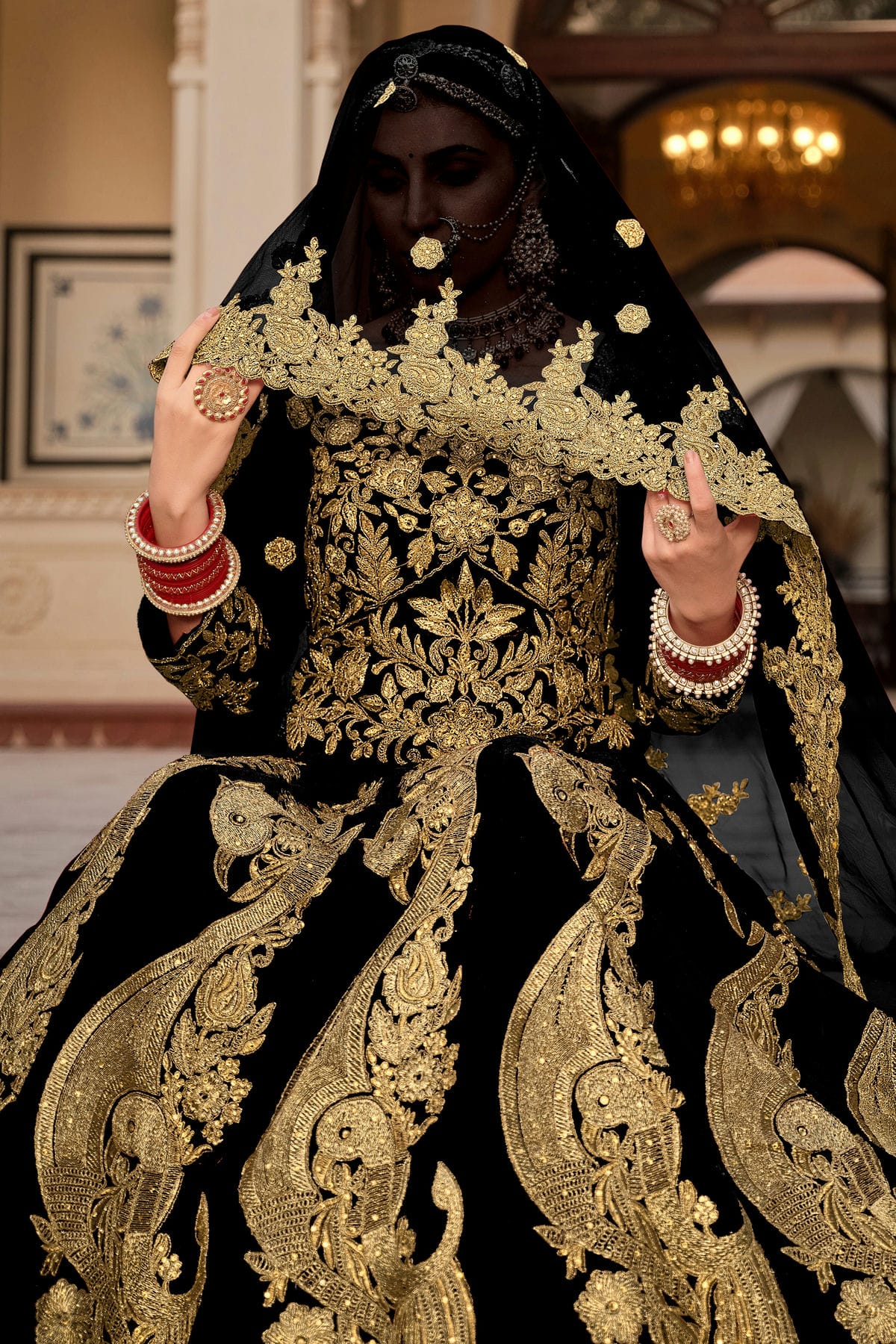 Black Embroidery  Velvet Lehenga Choli