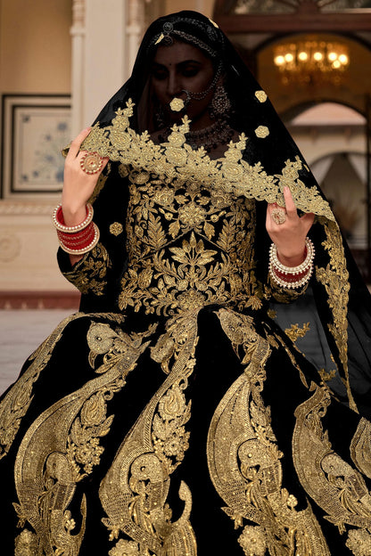 Black Embroidery  Velvet Lehenga Choli