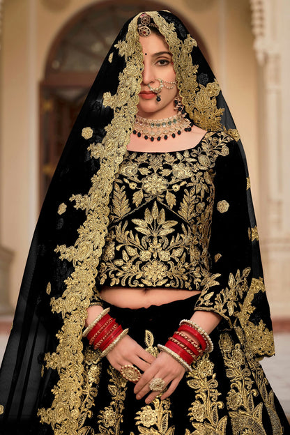 Black Embroidery  Velvet Lehenga Choli