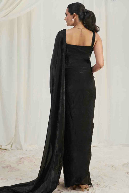 Black Organza Hand Work Ready To Wear Saree VSSD1080975