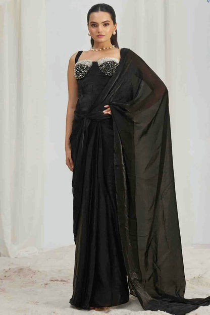 Black Organza Hand Work Ready To Wear Saree VSSD1080975