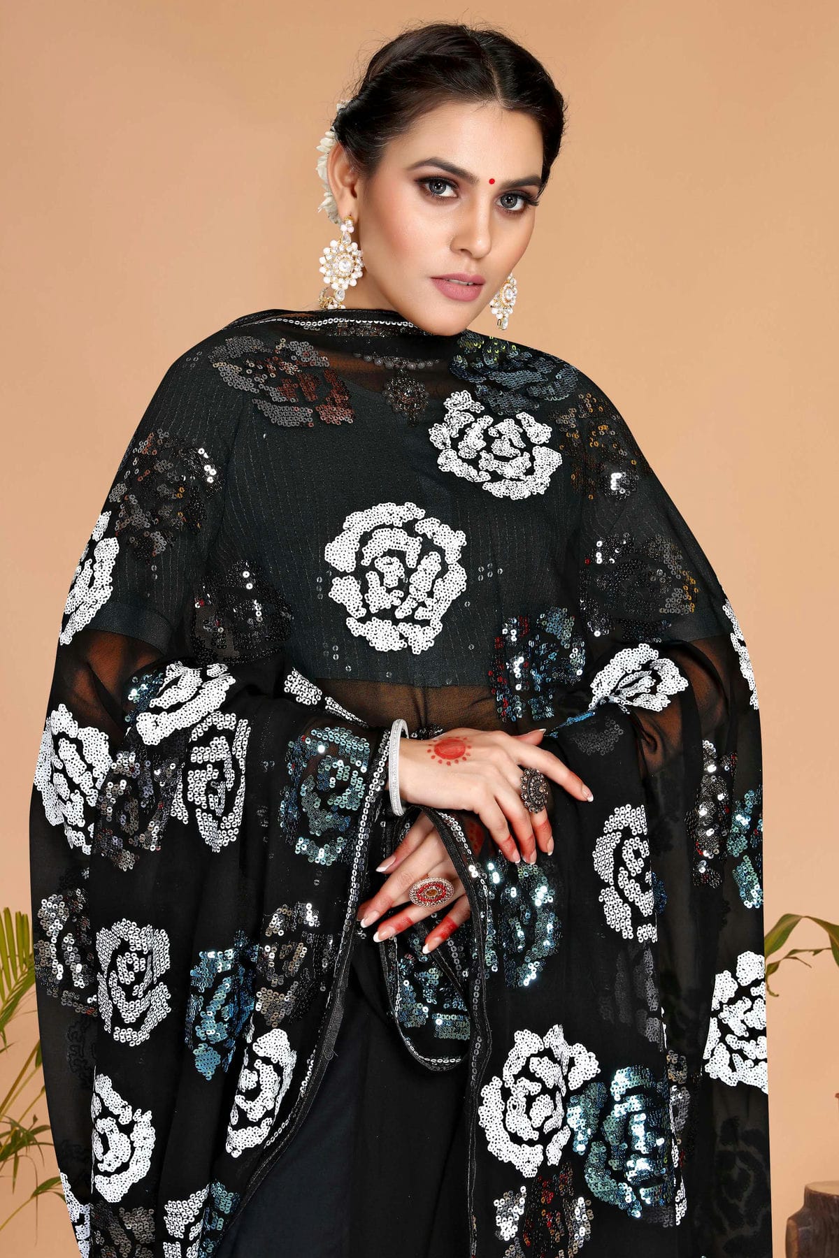 Black Colour Georgette Saree VSSD1090732