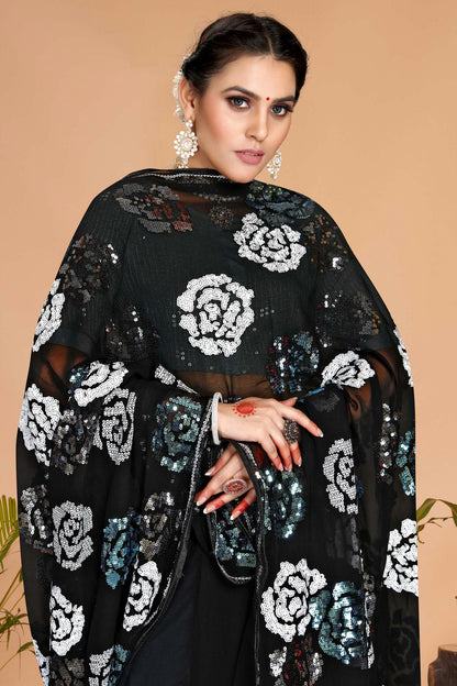 Black Colour Georgette Saree VSSD1090732