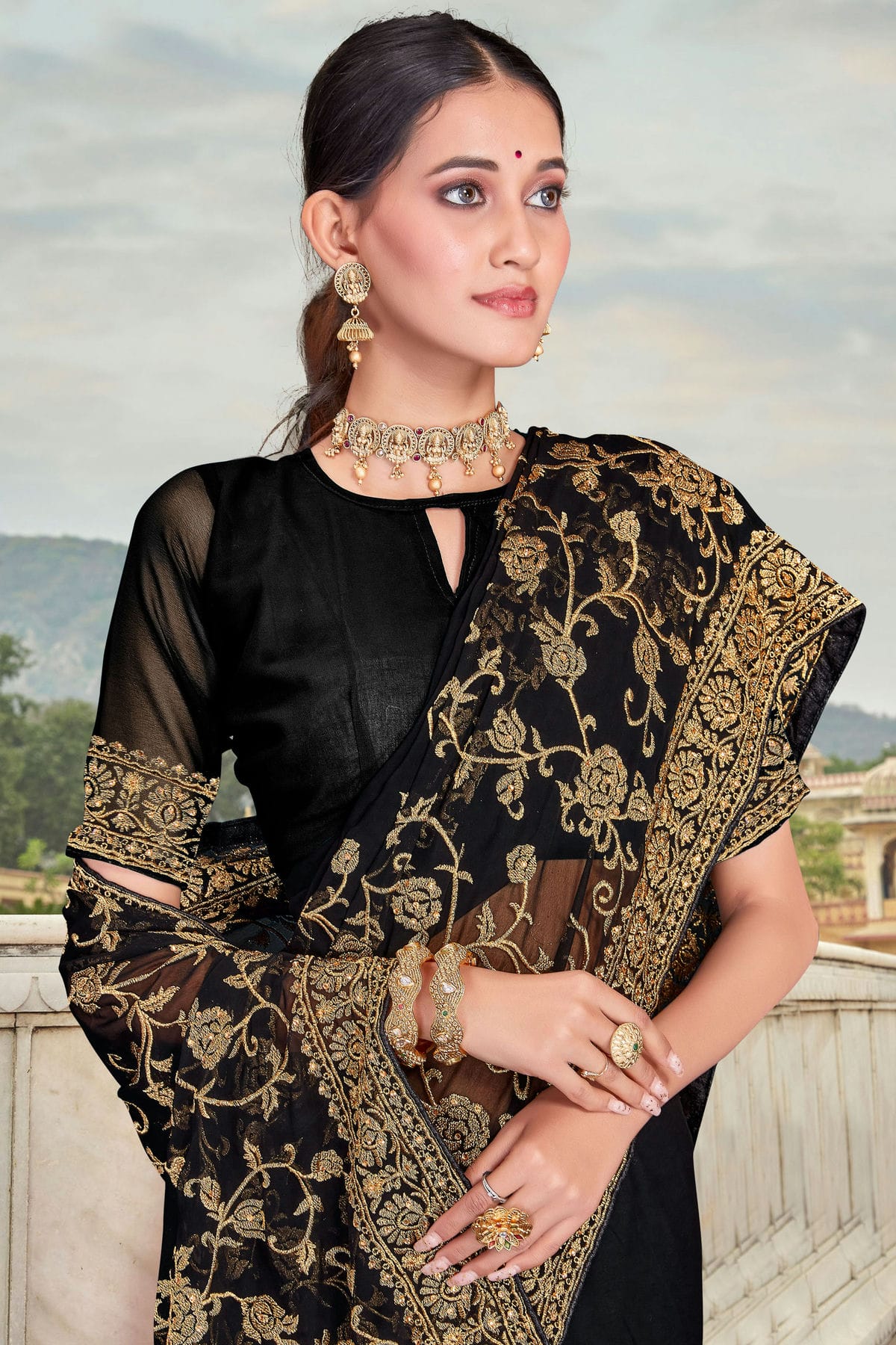 Black Colour Georgette Saree VSSD1090822