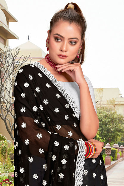 Black Colour Georgette Saree
