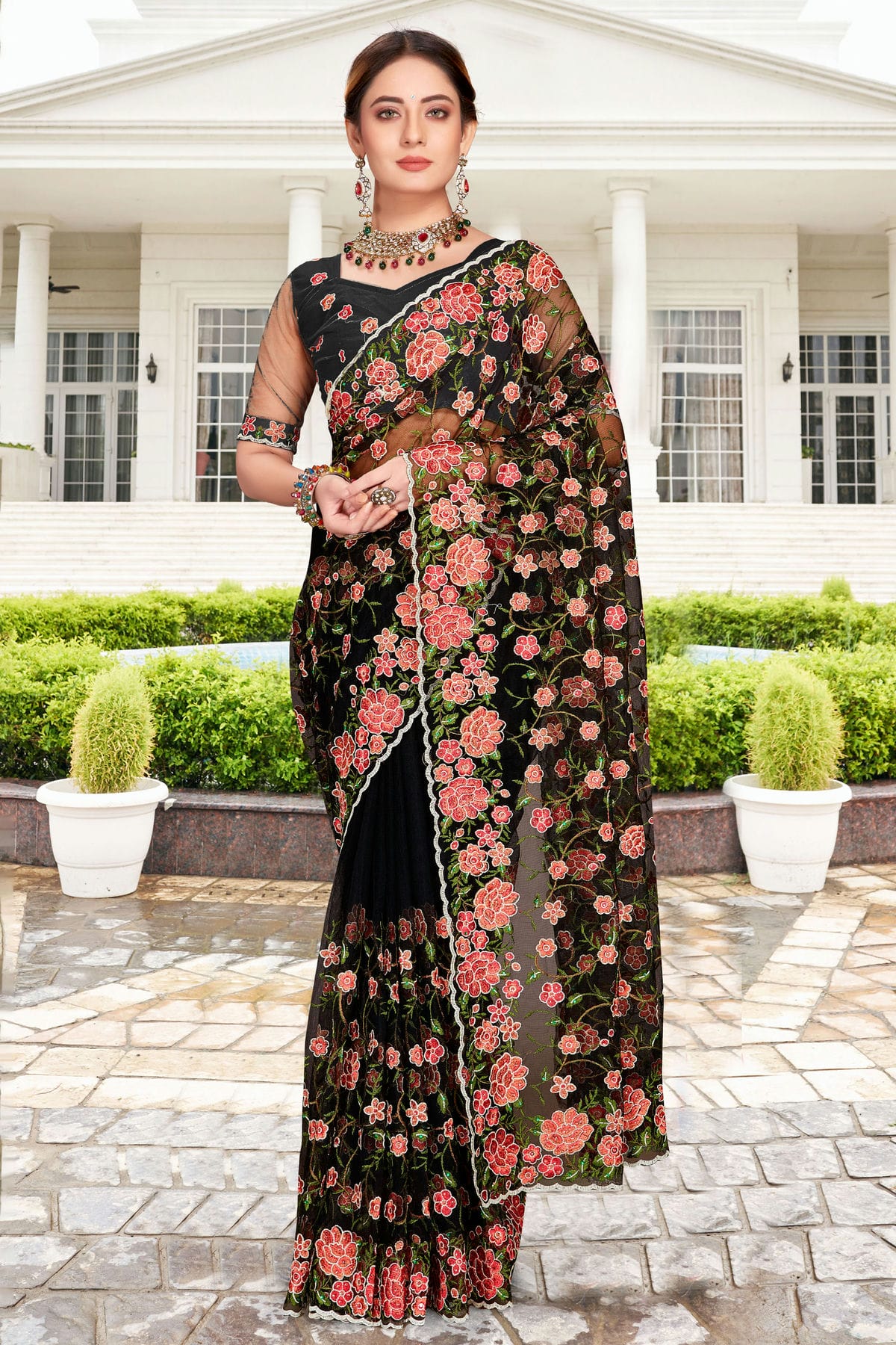 Black Colour Net Saree