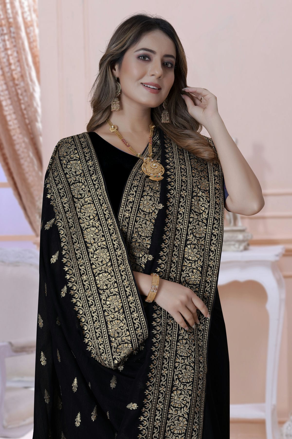 Black Colour Vichitra Silk Saree VSSD1090892
