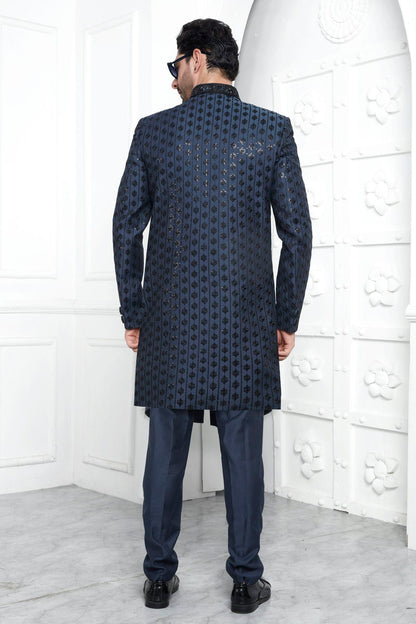 Blue Colour Art Silk Indowestern Sherwani With Aligadhi Pant VSSH1230018