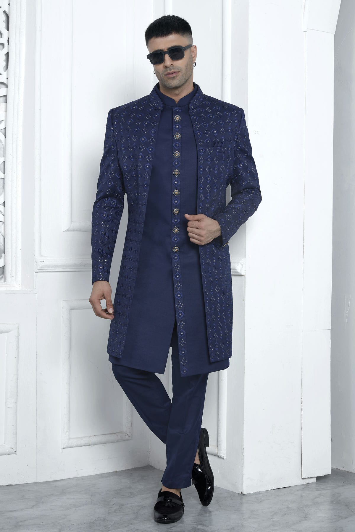 Blue Colour Art Silk Indowestern Sherwani With Aligadhi Pant VSSH1230022