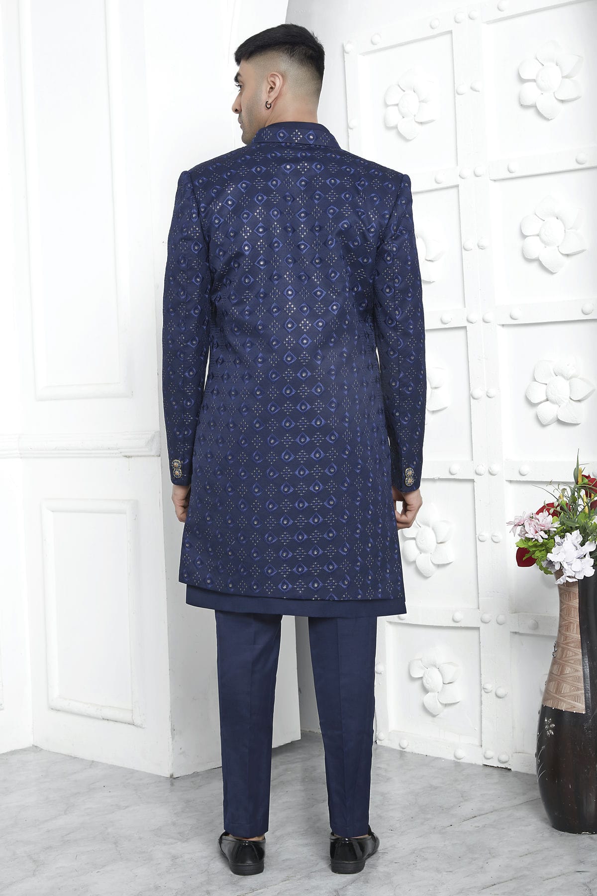 Blue Colour Art Silk Indowestern Sherwani With Aligadhi Pant VSSH1230022