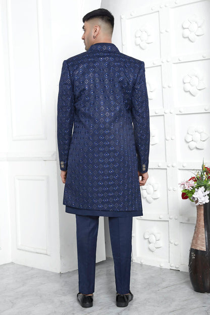 Blue Colour Art Silk Indowestern Sherwani With Aligadhi Pant VSSH1230022