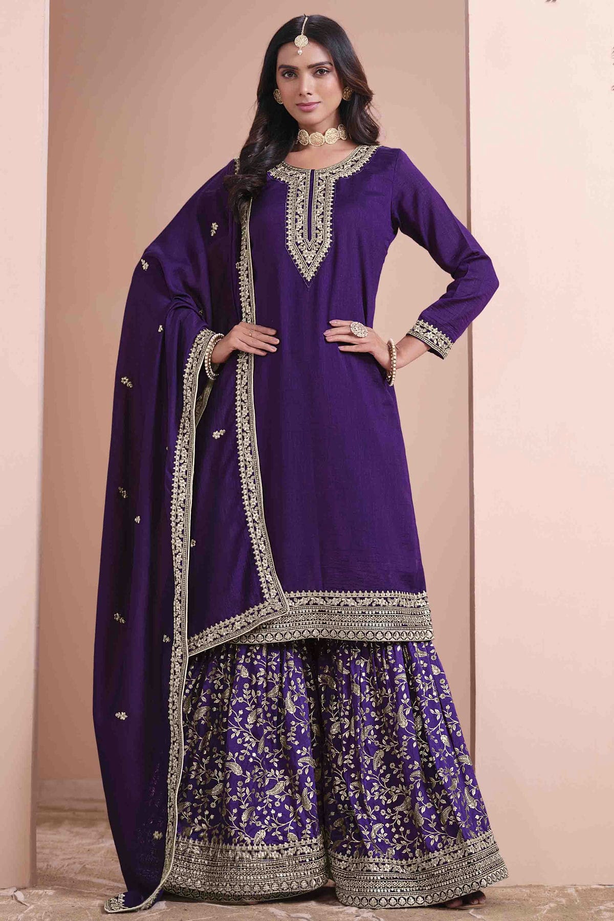 Blue Colour Art Silk Sharara Suit VSSM1050739