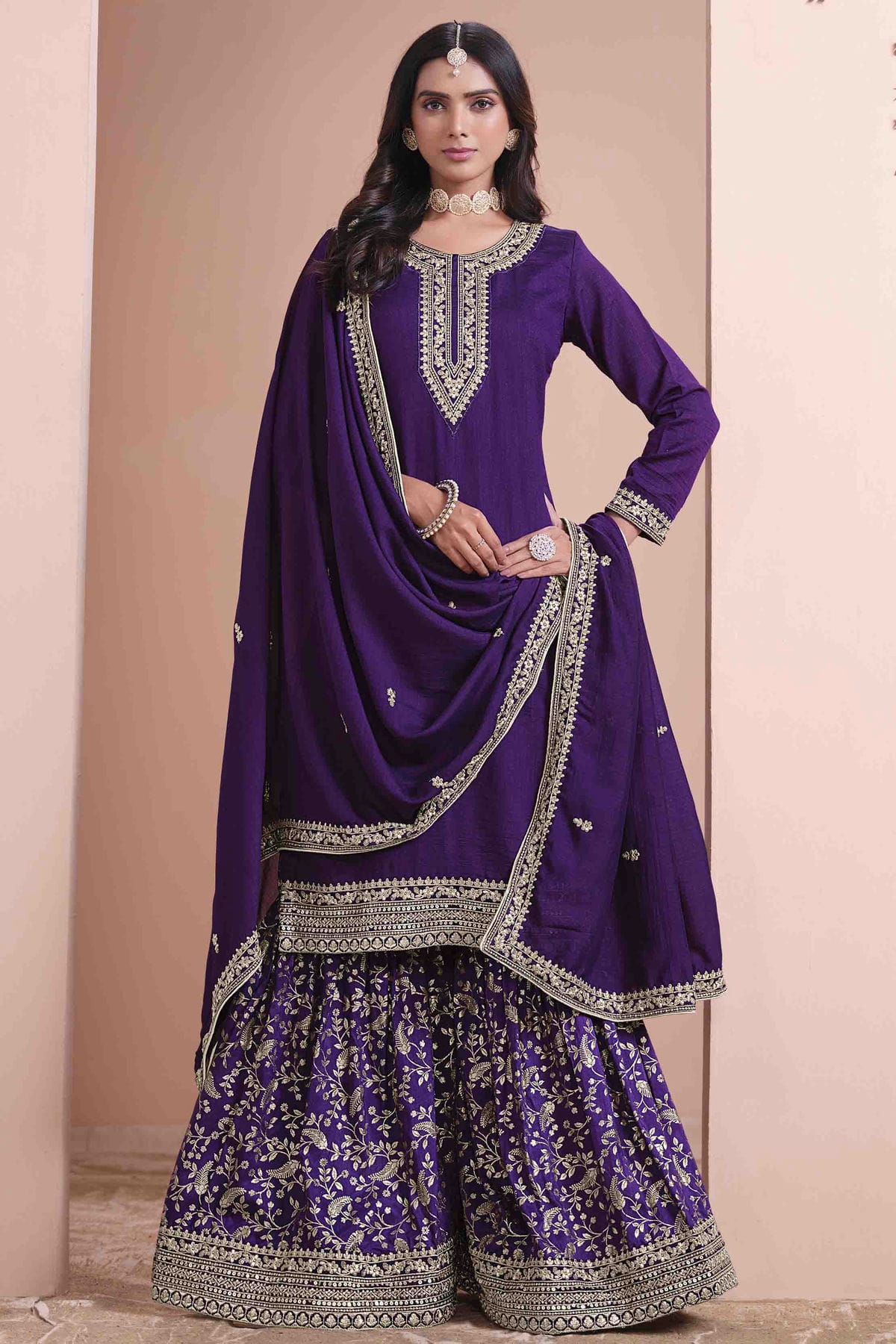 Blue Colour Art Silk Sharara Suit VSSM1050739