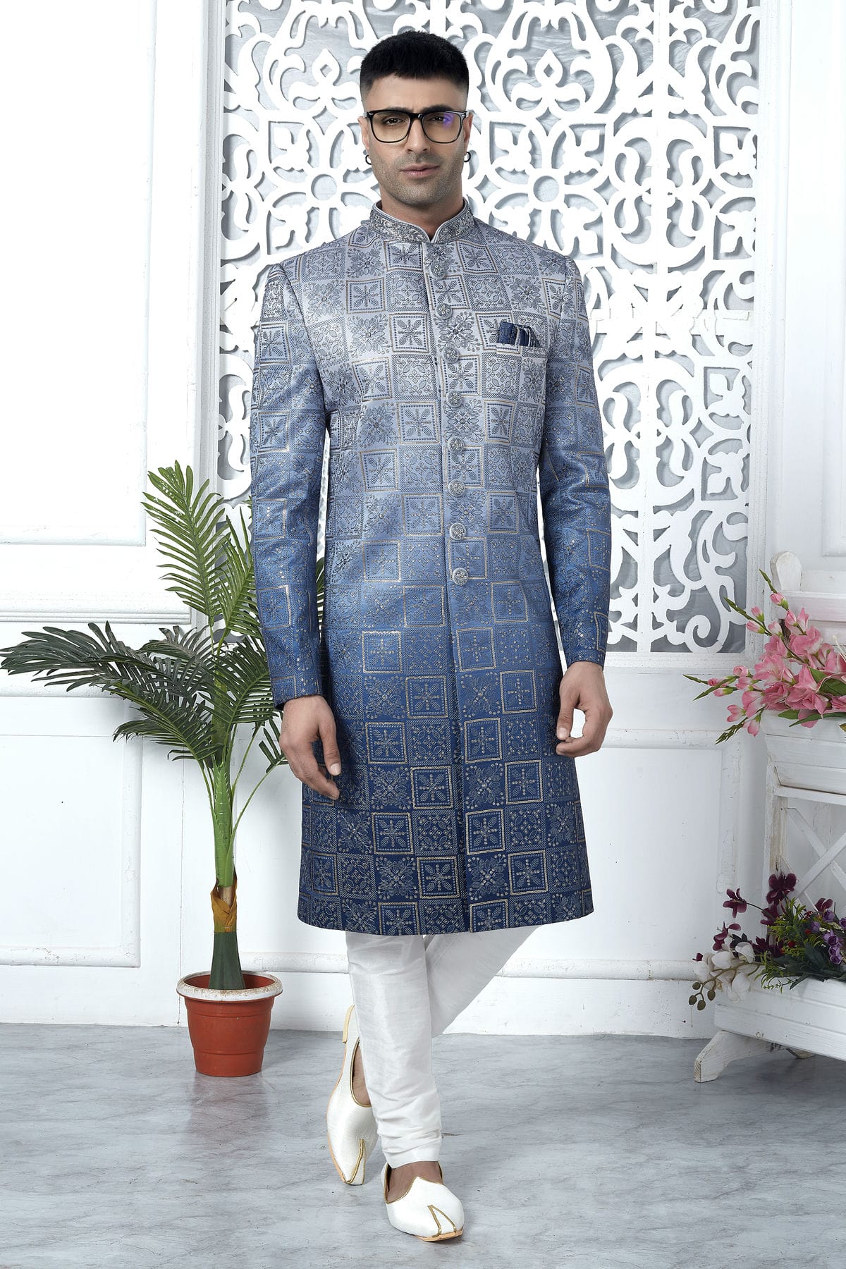 Blue Colour Art Silk Sherwani With Churidar Pant VSSH1230056