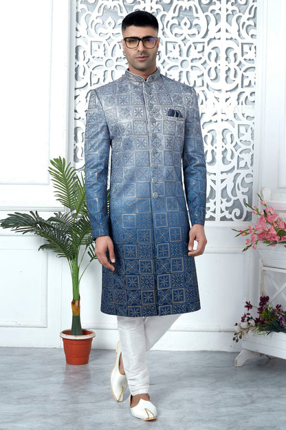 Blue Colour Art Silk Sherwani With Churidar Pant VSSH1230056