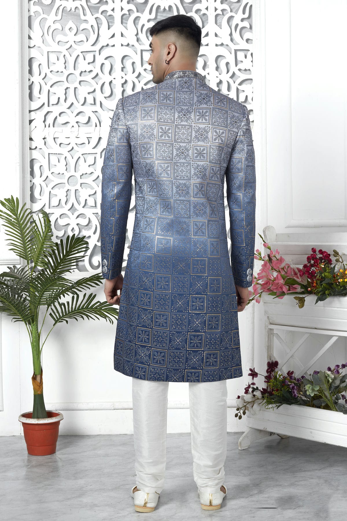 Blue Colour Art Silk Sherwani With Churidar Pant VSSH1230056
