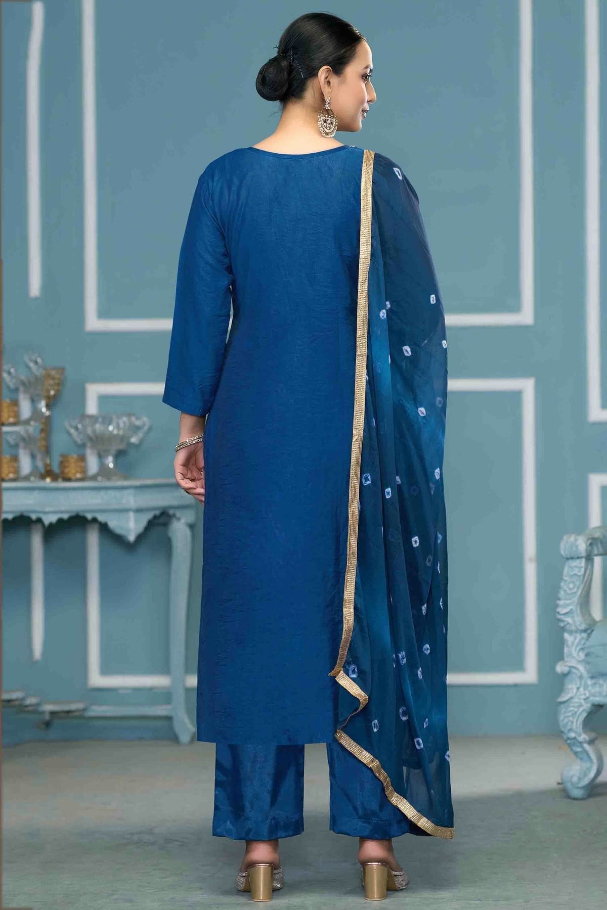 Blue Colour Banarasi Cotton Pant Style Suit VSSM1113254