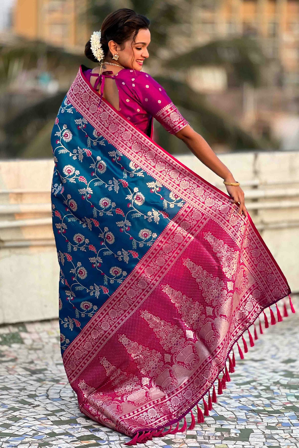 Blue Colour Banarasi Silk Meenakari Work Traditional Saree VSSD1113556