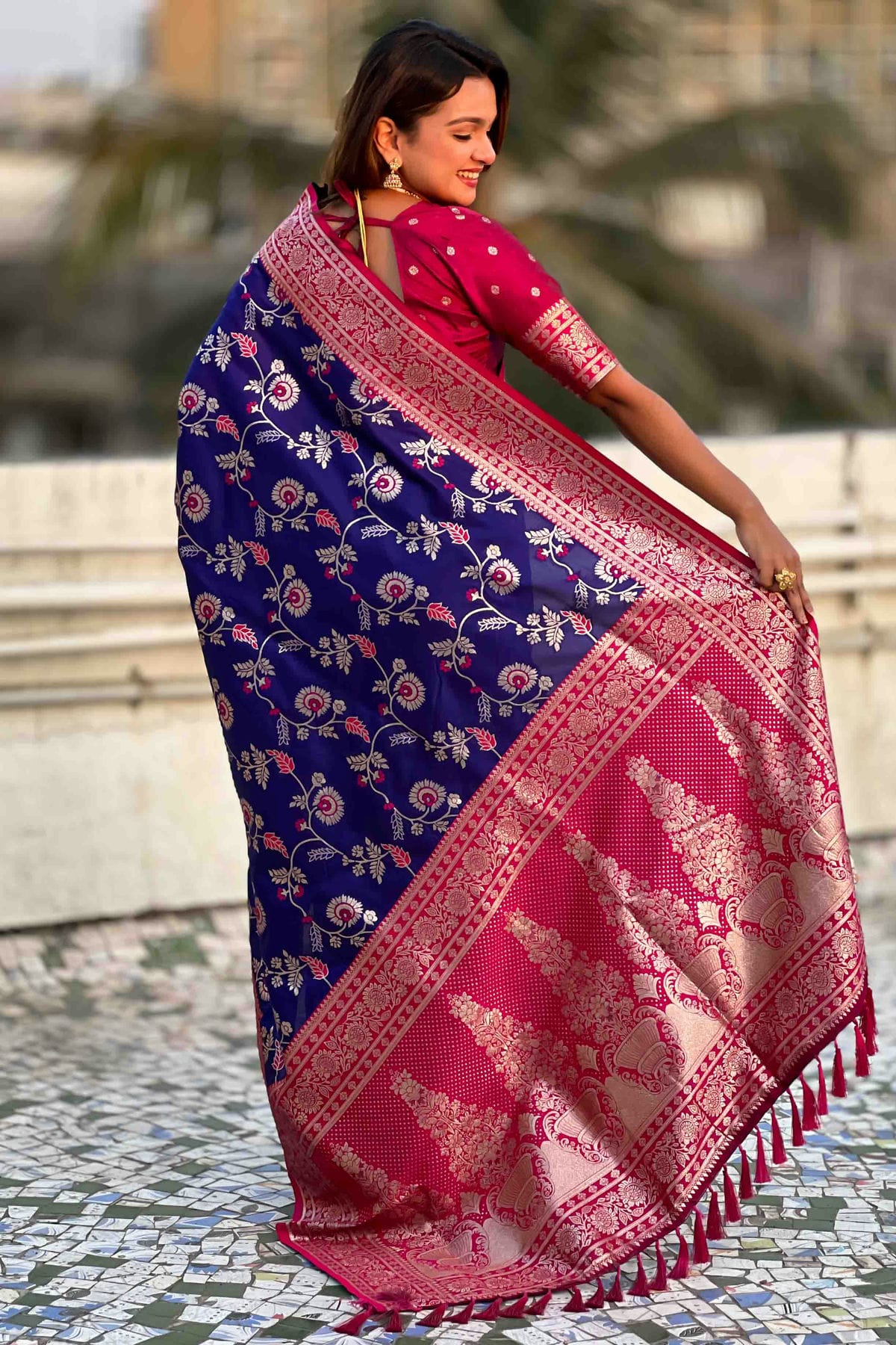 Blue Colour Banarasi Silk Meenakari Work Traditional Saree VSSD1113560