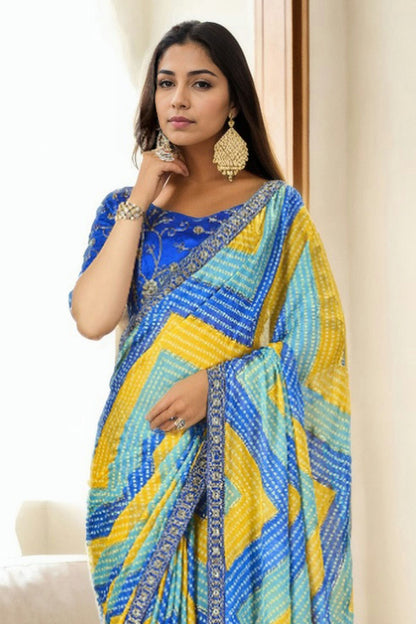 Blue Colour Chinon Printed Saree VSSD1112224
