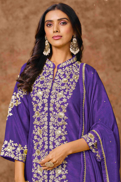 Blue Colour Chinon Semi Stitched Palazzo Pant Suit VSSM1050706