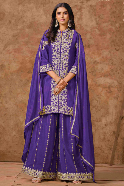 Blue Colour Chinon Semi Stitched Palazzo Pant Suit VSSM1050706