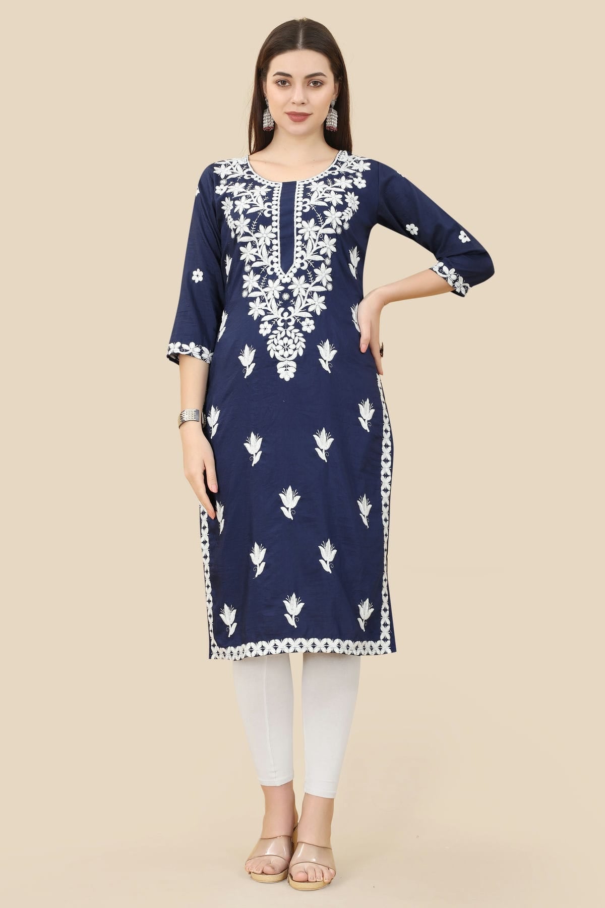 Blue Colour Chinon Silk Kurti