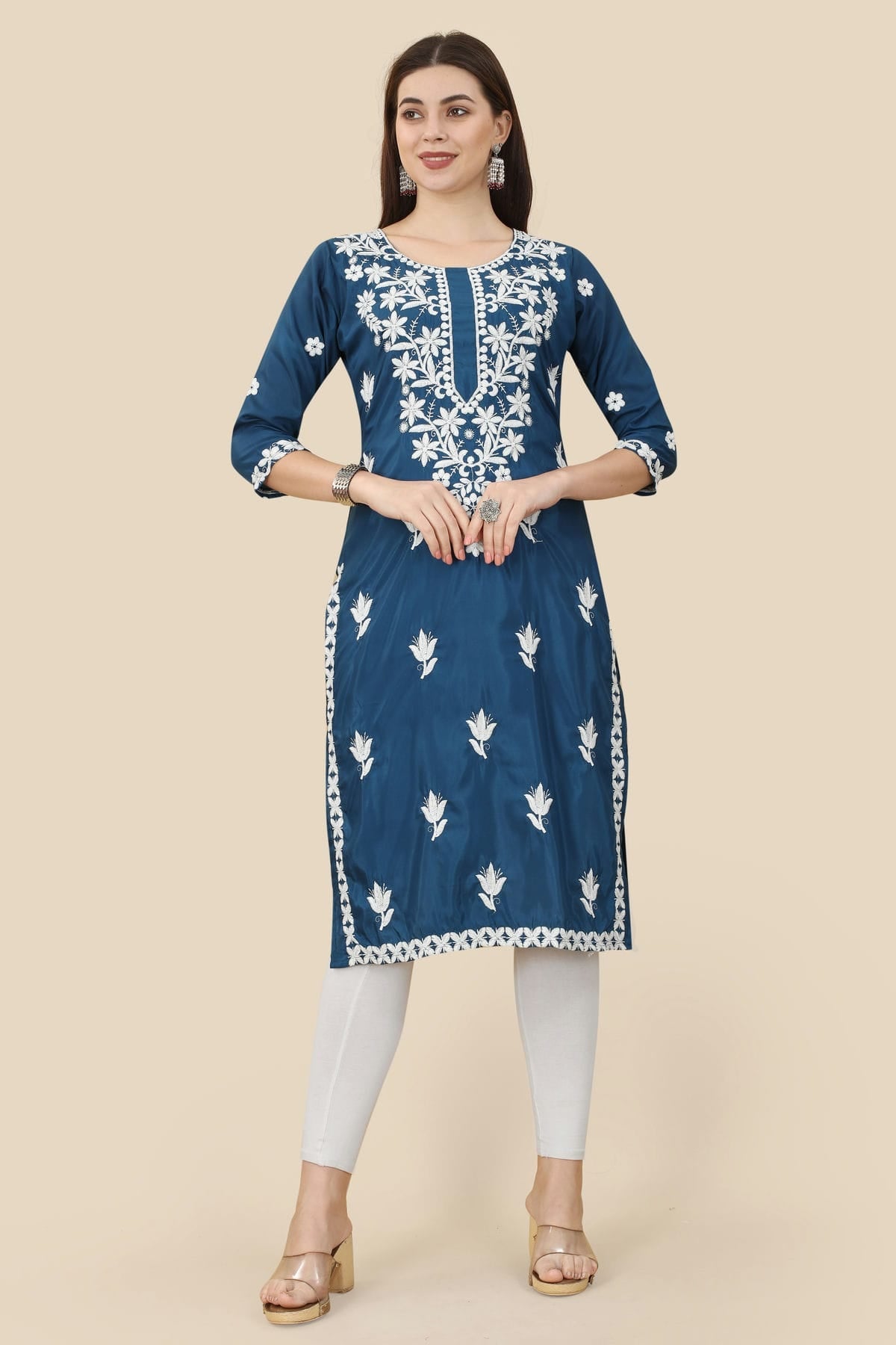 Blue Colour Chinon Silk Kurti