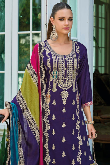 Blue Colour Chinon Silk Pakistani Suit VSSM1140591