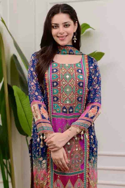 Blue Colour Chinon Stitched Pant Style Suit VSSS1140972