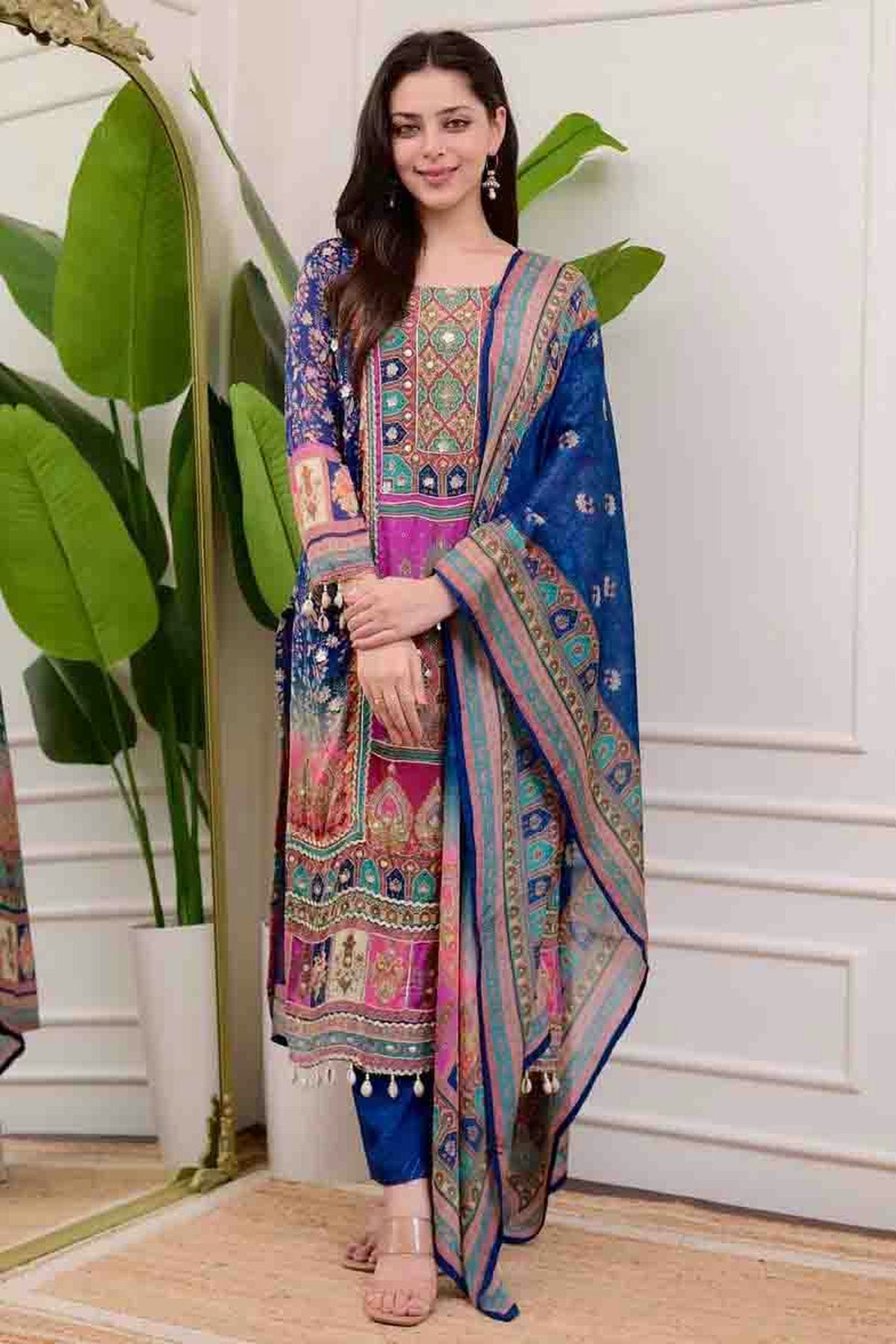 Blue Colour Chinon Stitched Pant Style Suit VSSS1140972