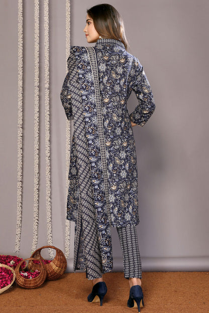 Blue Colour Cotton Blend Stitched Suit
