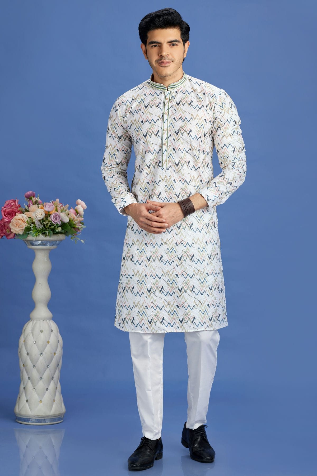 Blue Colour Cotton Pintex Work Kurta Pajama VSKP1230152