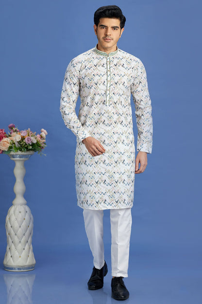 Blue Colour Cotton Pintex Work Kurta Pajama