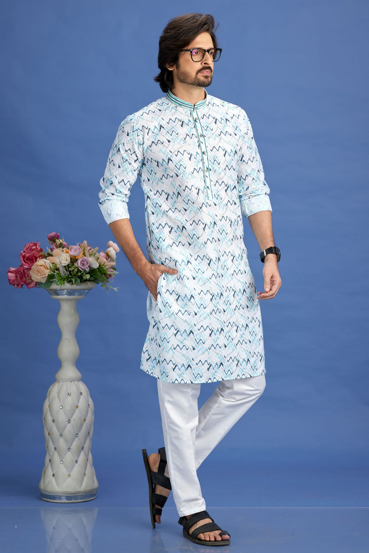 Blue Colour Cotton Pintex Work Kurta Pajama VSKP1230153