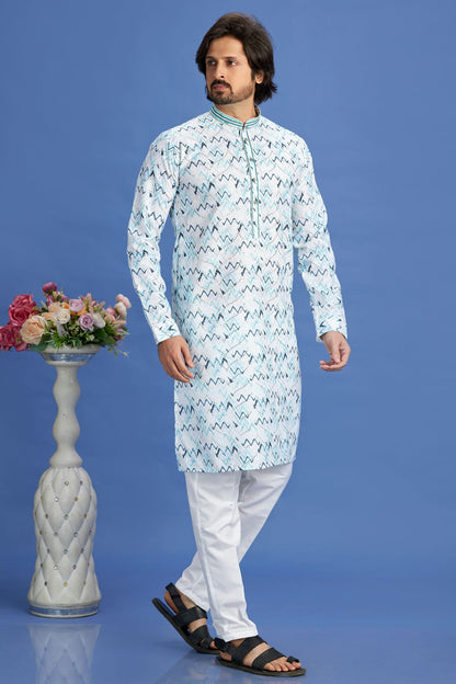 Blue Colour Cotton Pintex Work Kurta Pajama