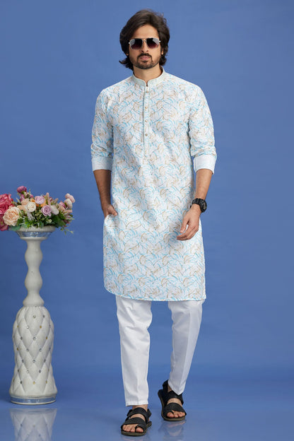 Blue Colour Cotton Pintex Work Kurta Pajama VSKP1230154