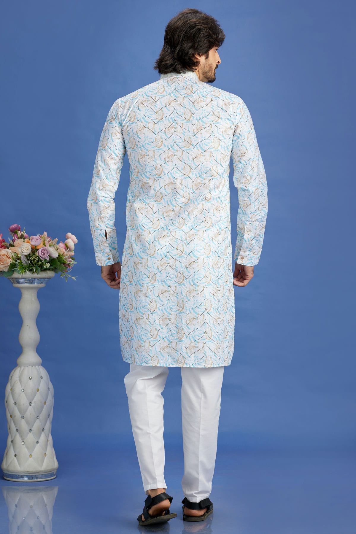 Blue Colour Cotton Pintex Work Kurta Pajama VSKP1230154