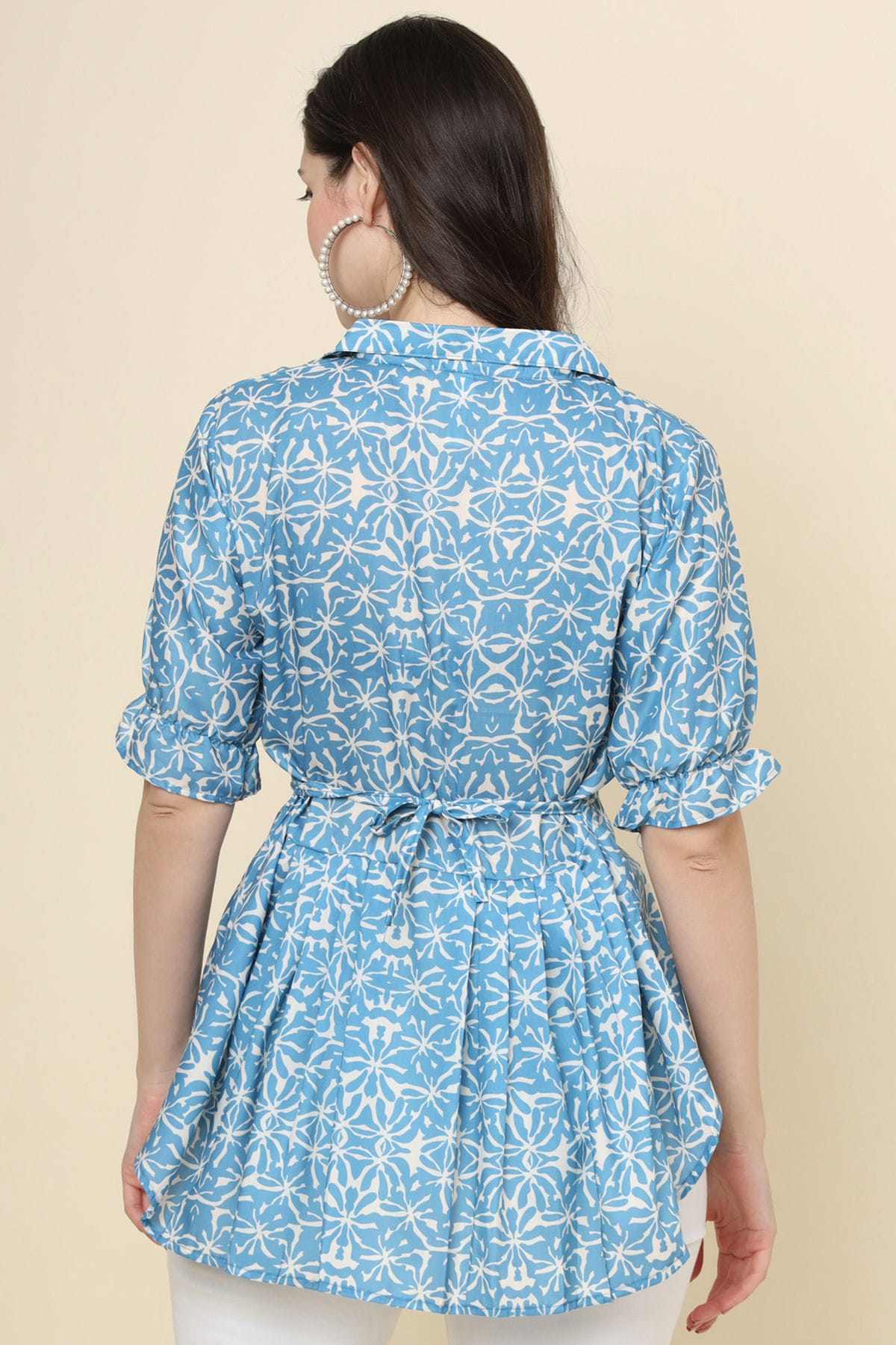 Blue Colour Cotton Printed Work Readymade Top VSTP1110775