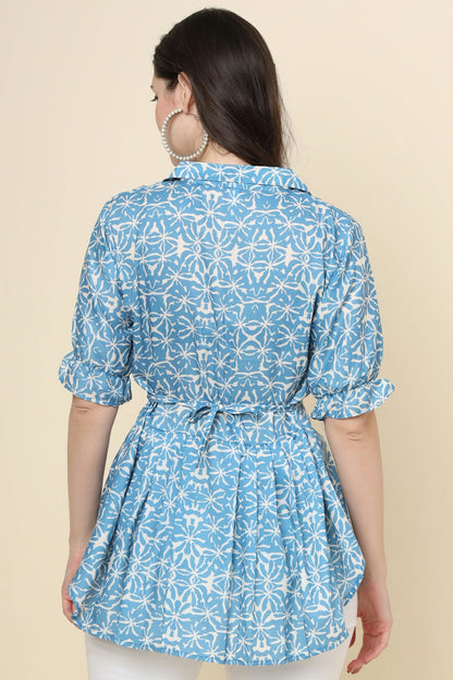 Blue Colour Cotton Printed Work Readymade Top VSTP1110775