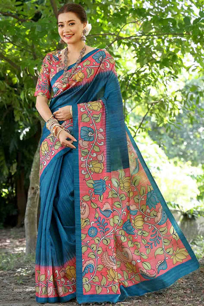 Blue Colour Cotton Silk Traditional Saree