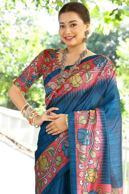 Blue Colour Cotton Silk Traditional Saree