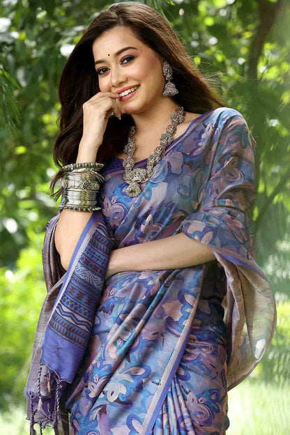 Blue Colour Cotton Silk Traditional Saree