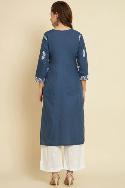 Blue Colour Cotton Slub Kurti VSKR1111034