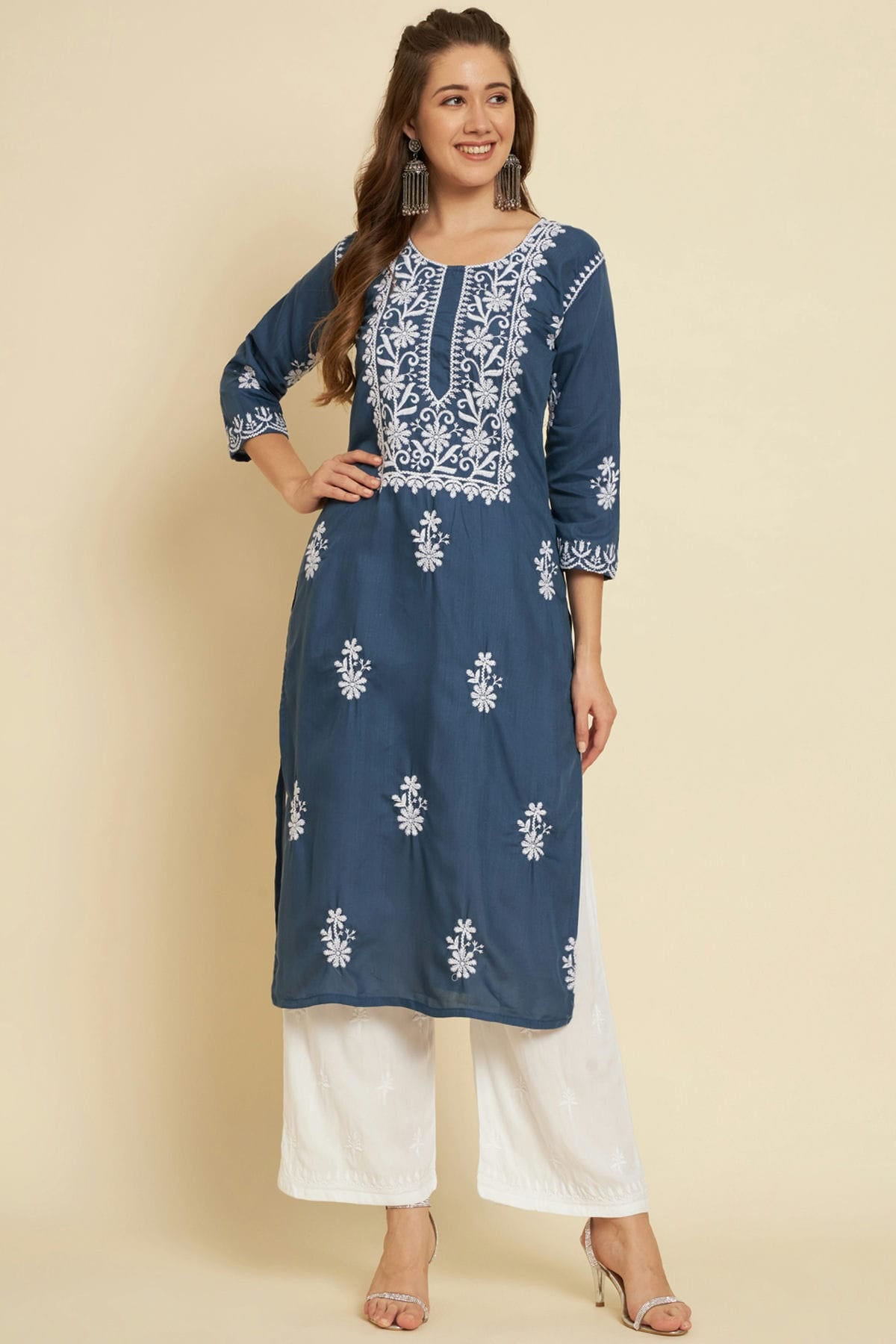 Blue Colour Cotton Slub Kurti