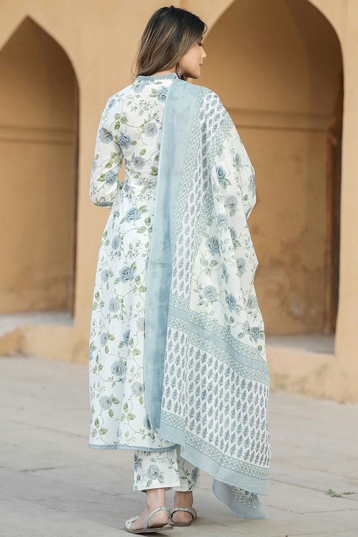 Blue Colour Cotton Slub Stitched Suit