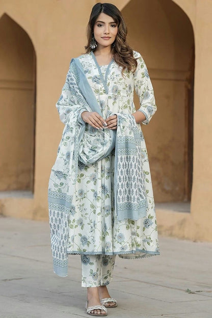 Blue Colour Cotton Slub Stitched Suit
