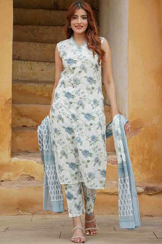 Blue Colour Cotton Slub Stitched Suit VSSS1113301